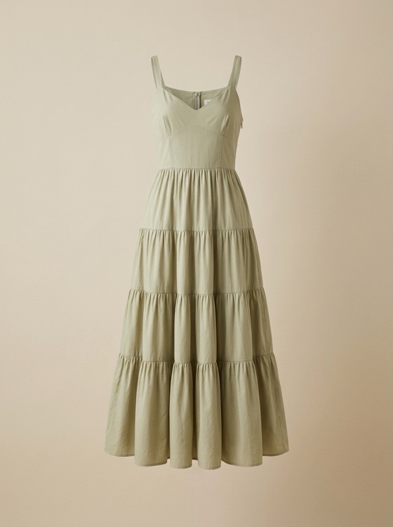 Tiered midi dress in sage cotton
