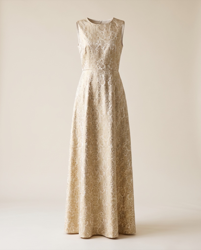 Column maxi dress in antique-gold brocade