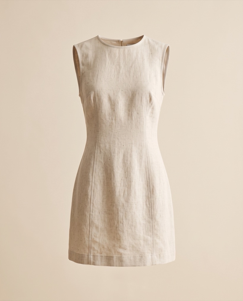 Linen mini dress in natural oatmeal