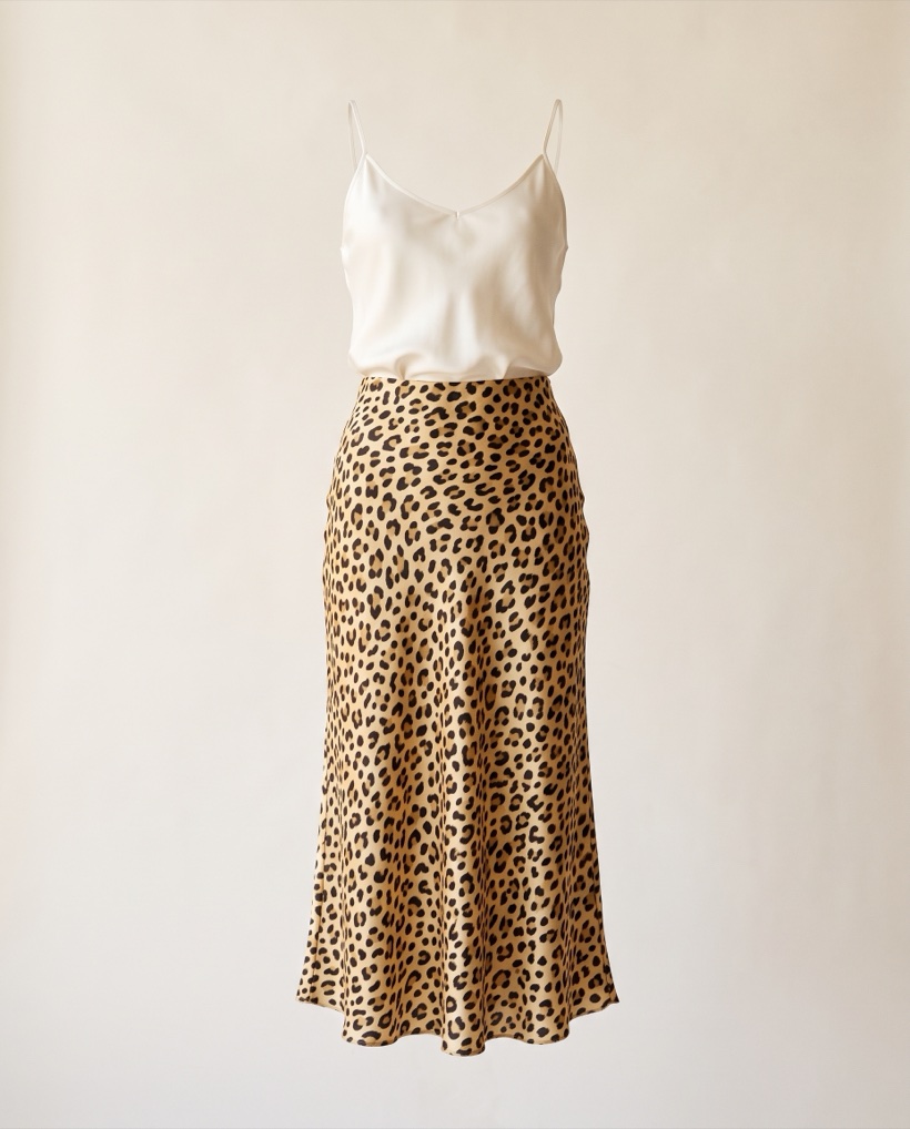 Cheetah-print silk slip skirt with ivory camisole